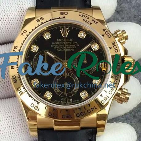 Replica Rolex Daytona Cosmograph 116518 JH Yellow Gold Diamonds & Black Dial Swiss 4130 Run 6@SEC