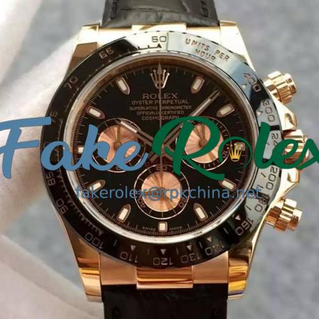 Replica Rolex Daytona Cosmograph 116515 JH Rose Gold Black & Gold Dial Swiss 4130 Run 6@SEC