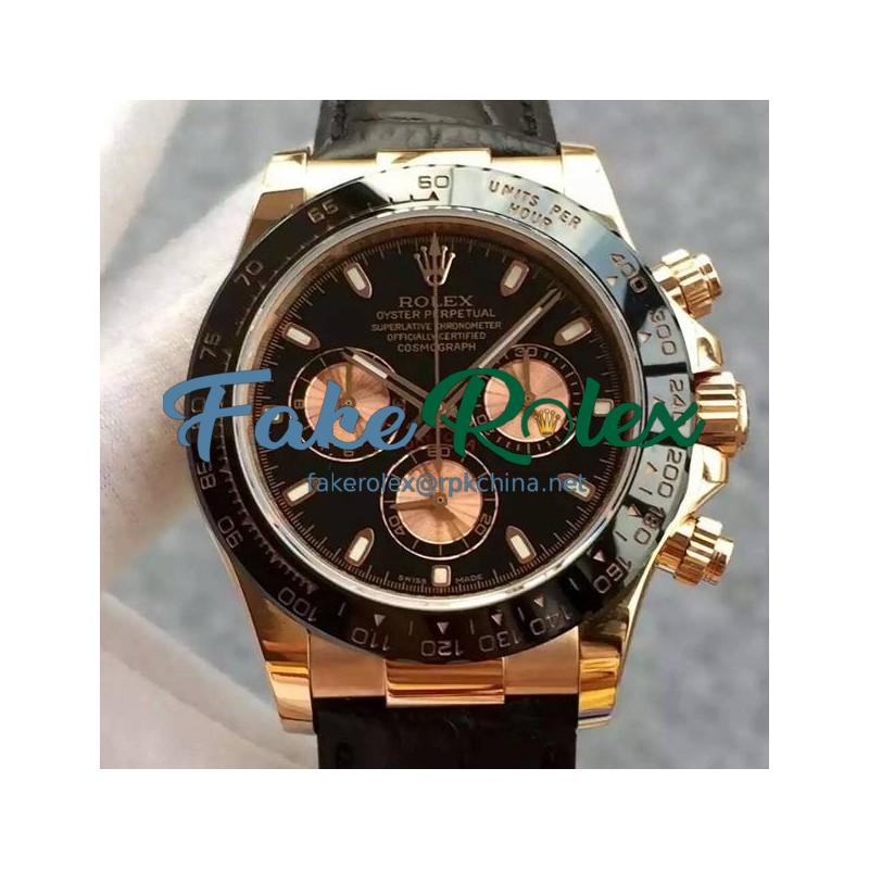 Replica Rolex Daytona Cosmograph 116515 JH Rose Gold Black & Gold Dial Swiss 4130 Run 6@SEC