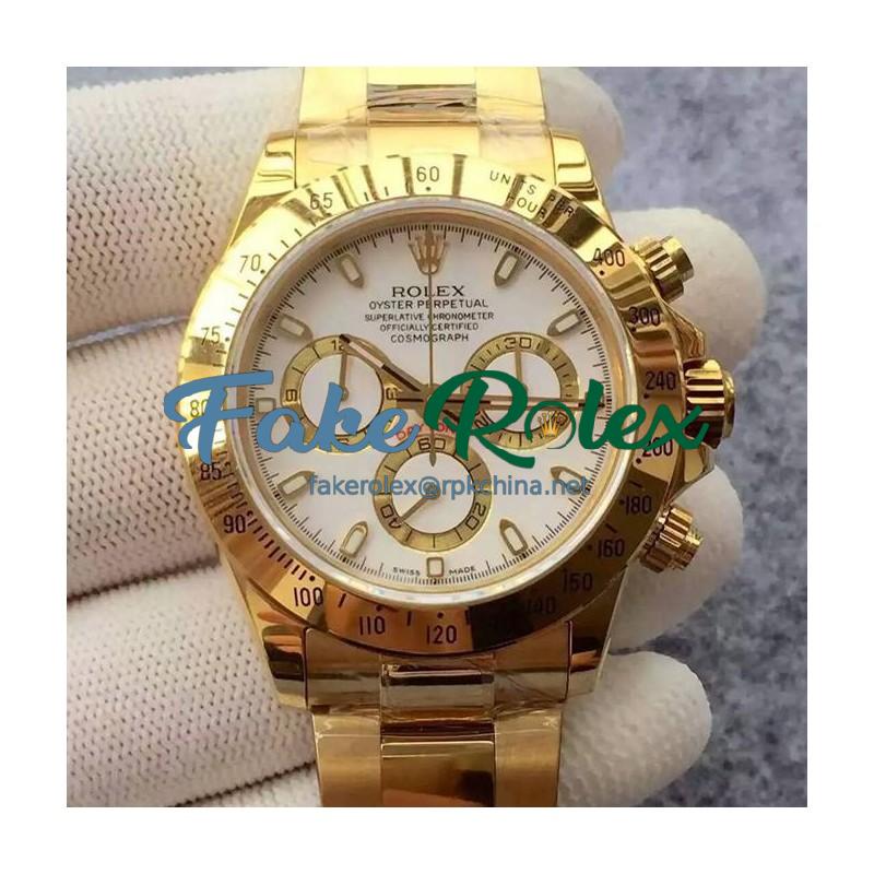 Replica Rolex Daytona Cosmograph 116508 JH Yellow Gold White Dial Swiss 4130 Run 6@SEC