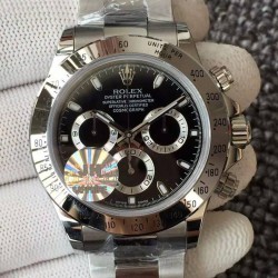 Replica Rolex Daytona Cosmograph 116520 JH Stainless Steel Black Dial Swiss 4130 Run 6@SEC