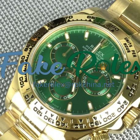 Replica Rolex Daytona Cosmograph 116528 BP Yellow Gold Green Dial Swiss 7750 Run 6@SEC