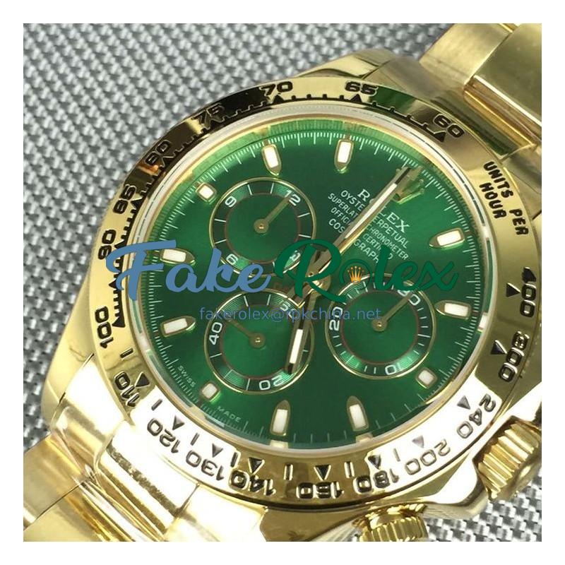 Replica Rolex Daytona Cosmograph 116528 BP Yellow Gold Green Dial Swiss 7750 Run 6@SEC