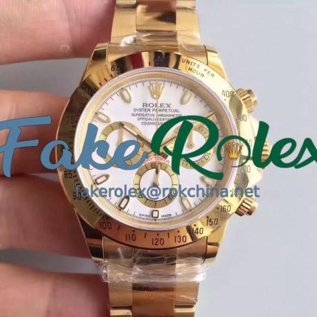 Replica Rolex Daytona Cosmograph 116528 JH Yellow Gold White Dial Swiss 4130 Run 6@SEC