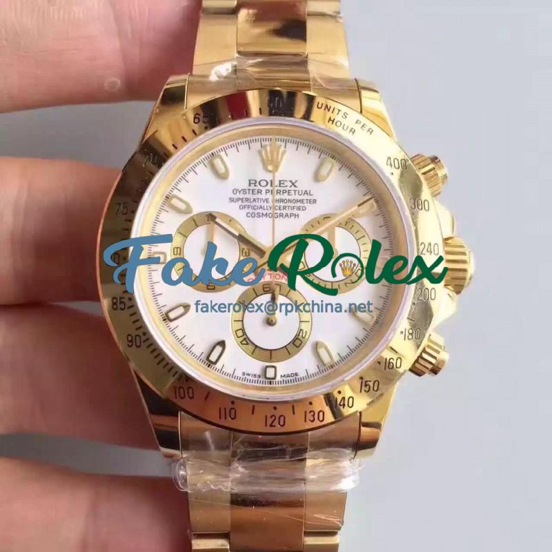 Replica Rolex Daytona Cosmograph 116528 JH Yellow Gold White Dial Swiss 4130 Run 6@SEC