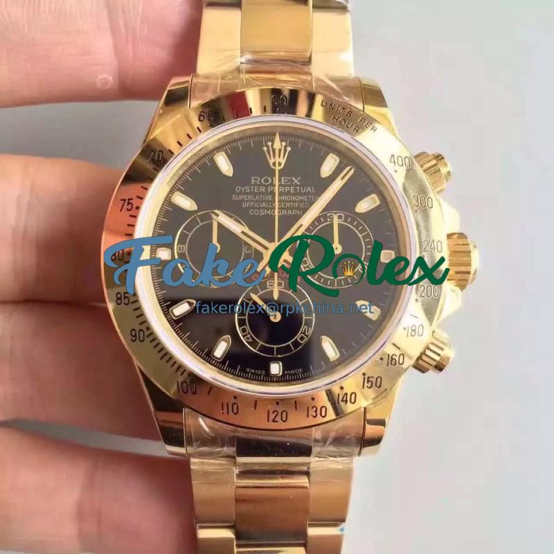 Replica Rolex Daytona Cosmograph 116528 JH Yellow Gold Black Dial Swiss 4130 Run 6@SEC