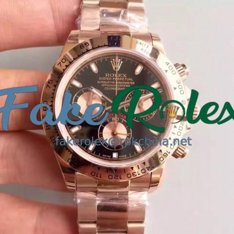 Replica Rolex Daytona Cosmograph 116505 JH Rose Gold Black Dial Swiss 4130 Run 6@SEC