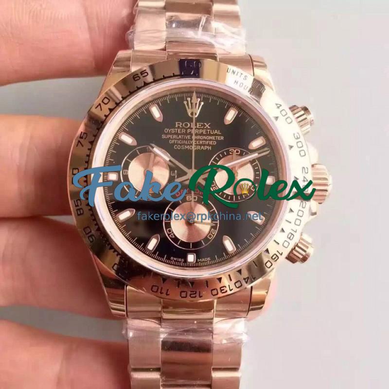 Replica Rolex Daytona Cosmograph 116505 JH Rose Gold Black Dial Swiss 4130 Run 6@SEC