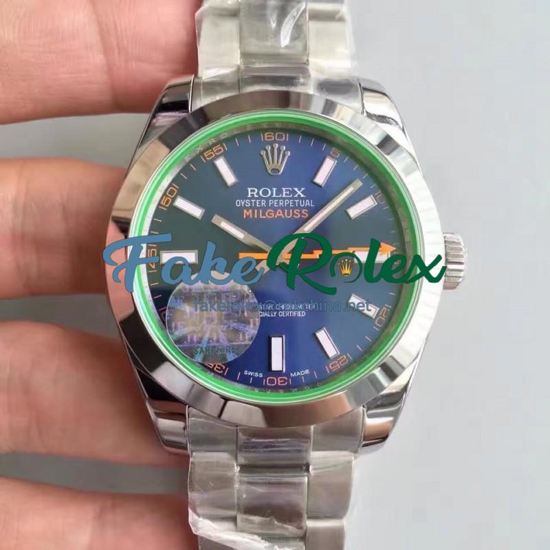 Replica Rolex Milgauss 116400GV JF Stainless Steel Blue Dial Swiss 2836-2