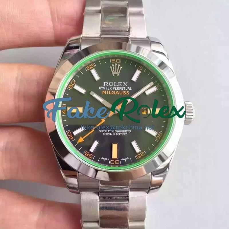 Replica Rolex Milgauss 116400GV JF Stainless Steel Black Dial Swiss 2836-2