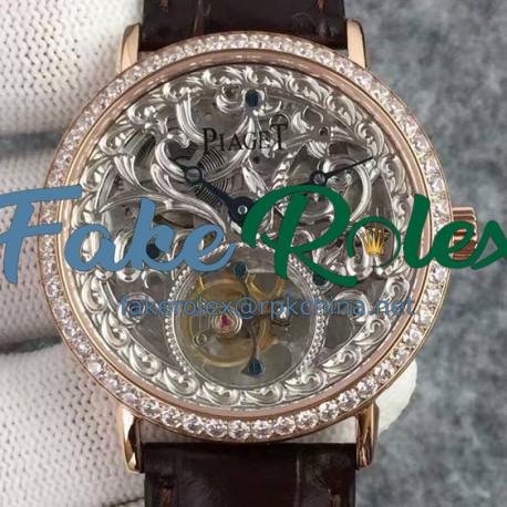 Replica Piaget Tourbillon Rose Gold & Diamonds Skeleton Dial Swiss Tourbillon