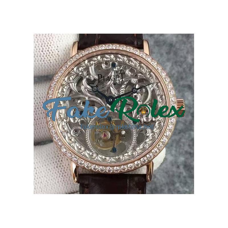 Replica Piaget Tourbillon Rose Gold & Diamonds Skeleton Dial Swiss Tourbillon