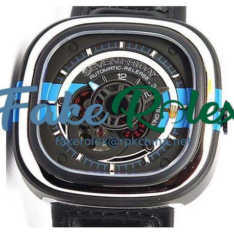 Replica SevenFriday P3 BB PVD Black & Blue Dial Miyota 82S7