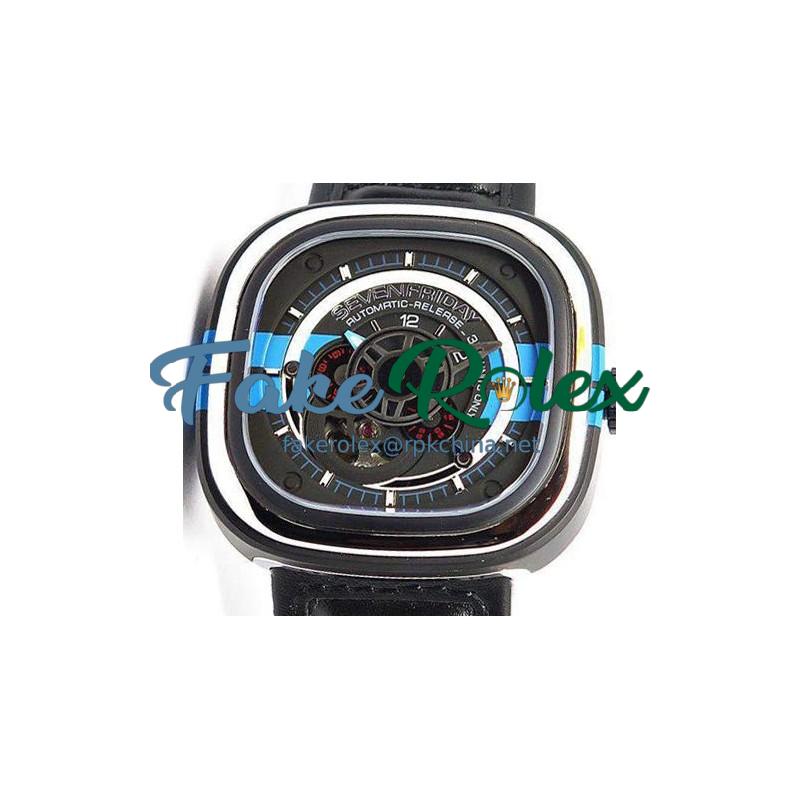 Replica SevenFriday P3 BB PVD Black & Blue Dial Miyota 82S7