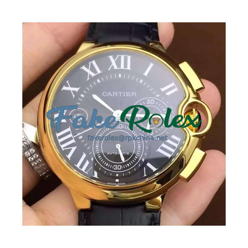 Replica Cartier Ballon Bleu Chronograph YG/LE Black Dial Swiss 7750