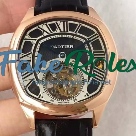 Replica Drive De Cartier Tourbillon W4100013 JF Rose Gold Black Dial Swiss Tourbillon 9452MC