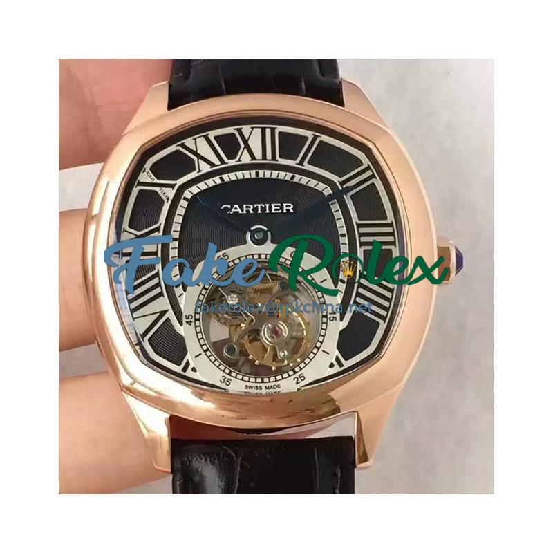 Replica Drive De Cartier Tourbillon W4100013 JF Rose Gold Black Dial Swiss Tourbillon 9452MC