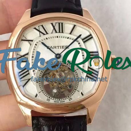 Replica Drive De Cartier Tourbillon W4100013 JF Rose Gold White Dial Swiss Tourbillon 9452MC