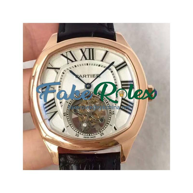 Replica Drive De Cartier Tourbillon W4100013 JF Rose Gold White Dial Swiss Tourbillon 9452MC