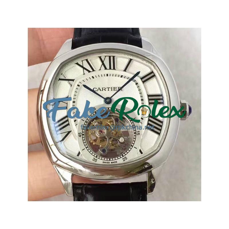 Replica Drive De Cartier Tourbillon W4100013 JF Stainless Steel White Dial Swiss Tourbillon 9452MC