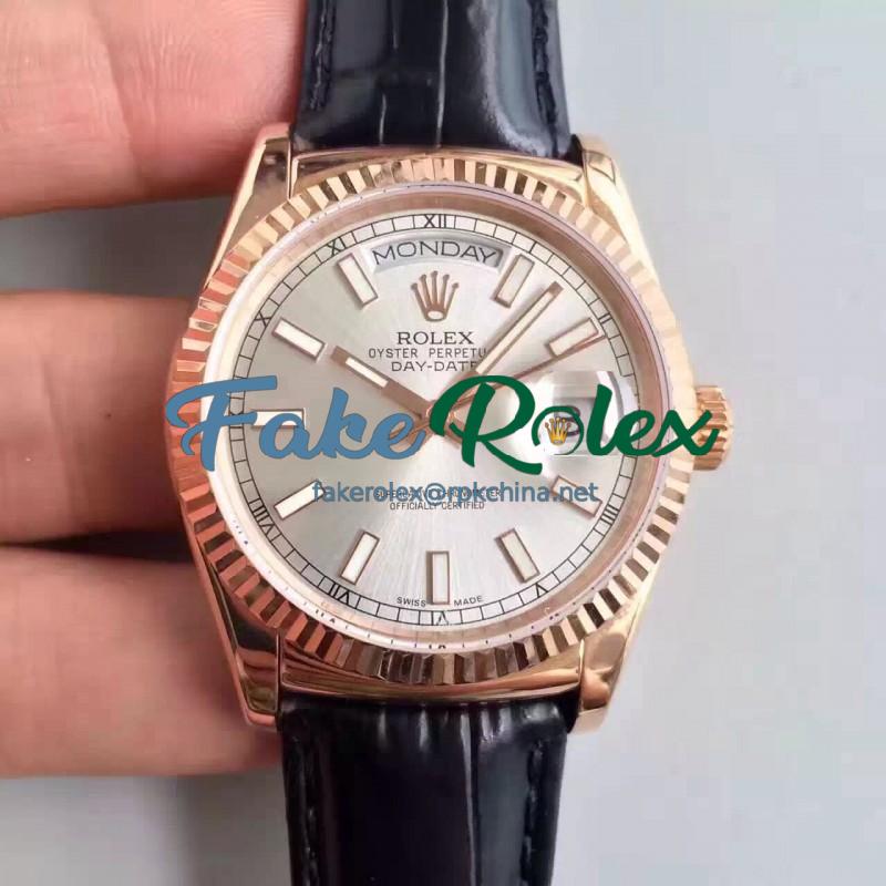 Replica Rolex Day-Date 118138 36MM V5 Rose Gold Sundust Dial Swiss 2836-2