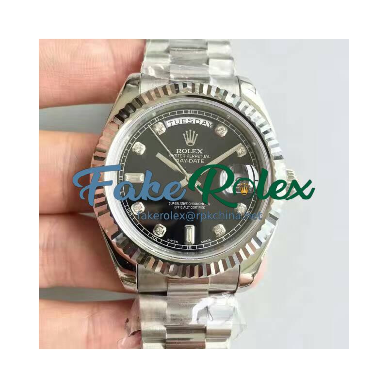 Replica Rolex Day-Date II 218239 41MM V6 Stainless Steel Black Dial Swiss 2836-2