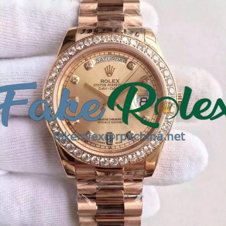 Replica Rolex Day-Date II 218235 41MM KW Rose Gold & Diamonds Gold Dial Swiss 3255