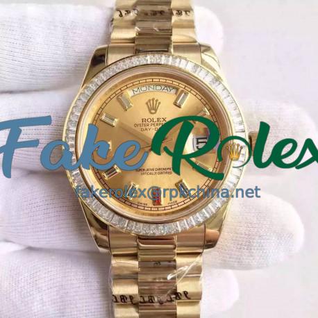 Replica Rolex Day-Date II 218238 41MM KW Yellow Gold & Diamonds Champagne Dial Swiss 3255