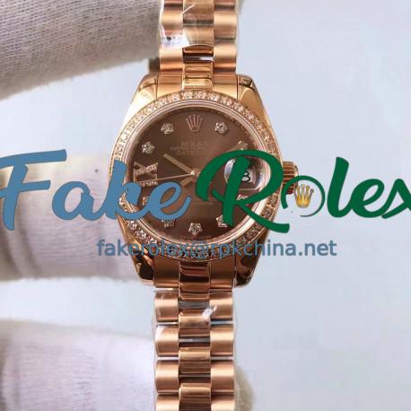 Replica Rolex Lady Datejust 28 279135RBR 28MM Rose Gold & Diamonds Chocolate Dial Swiss 2671