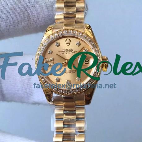 Replica Rolex Lady Datejust 28 279138RBR 28MM Yellow Gold & Diamonds Champagne Dial Swiss 2671