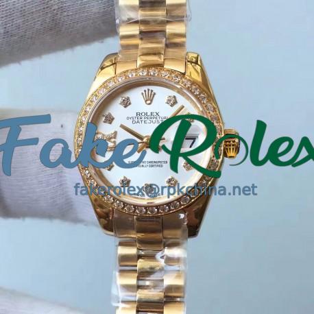 Replica Rolex Lady Datejust 28 279138RBR 28MM Yellow Gold & Diamonds White Dial Swiss 2671