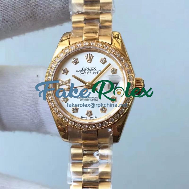 Replica Rolex Lady Datejust 28 279138RBR 28MM Yellow Gold & Diamonds White Dial Swiss 2671