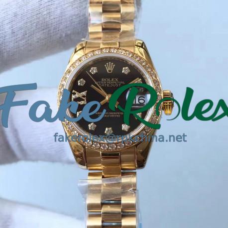 Replica Rolex Lady Datejust 28 279138RBR 28MM Yellow Gold & Diamonds Black Dial Swiss 2671