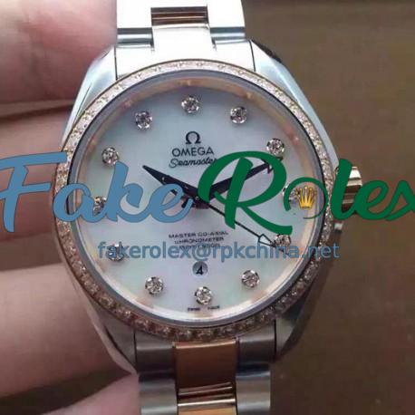 Replica Omega Aqua Terra 150M Lady 34MM Rose Gold & Stainless Steel Pearl Dial Swiss 8520