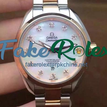 Replica Omega Aqua Terra 150M Lady 34MM Rose Gold & Stainless Steel Pearl Dial Swiss 8520