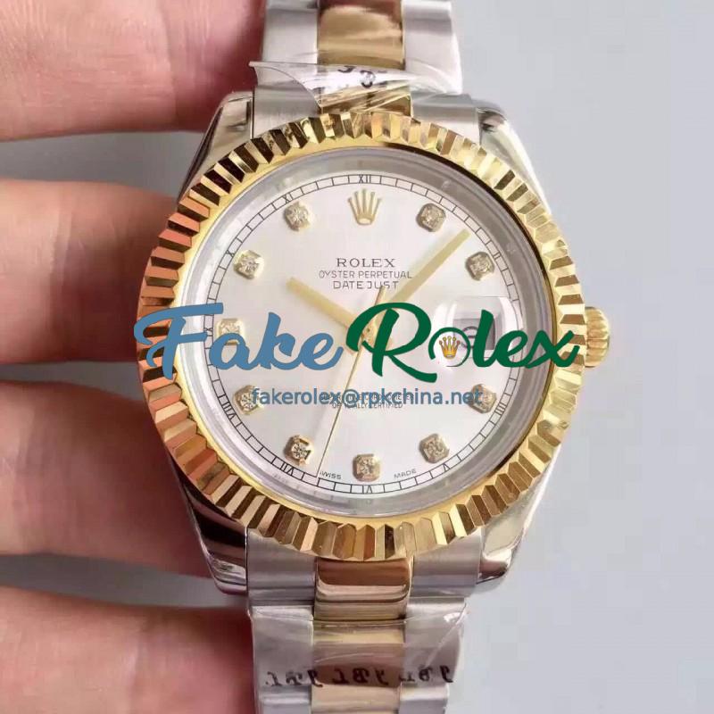 Replica Rolex Datejust 41 126333 41MM NF Stainless Steel & Yellow Gold White & Diamonds Dial Swiss 2836-2