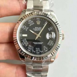 Replica Rolex Datejust II 116334 41MM NF Stainless Steel Black & Roman Dial Swiss 2836-2