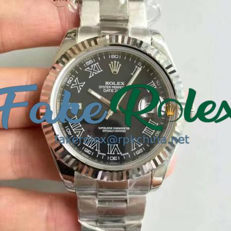 Replica Rolex Datejust II 116334 41MM NF Stainless Steel Black & Roman Dial Swiss 2836-2