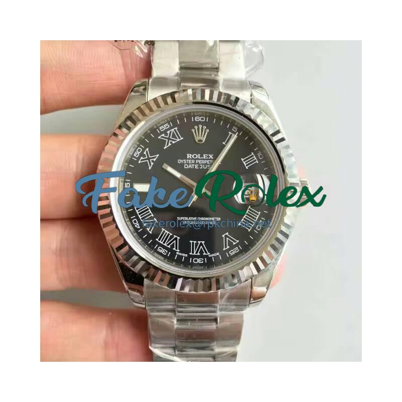 Replica Rolex Datejust II 116334 41MM NF Stainless Steel Black & Roman Dial Swiss 2836-2