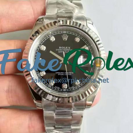 Replica Rolex Datejust II 116334 41MM NF Stainless Steel Black & Diamonds Dial Swiss 2836-2