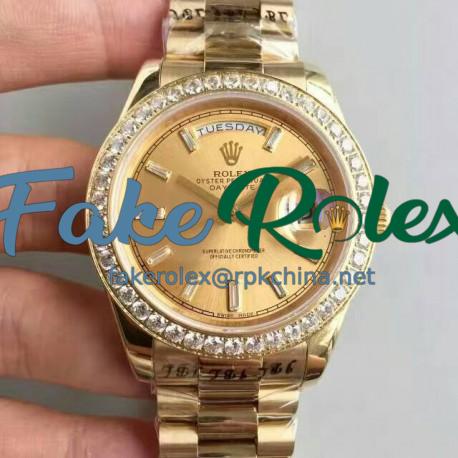 Replica Rolex Day-Date 40 228348RBR 40MM KW Yellow Gold & Diamonds Champagne Dial Swiss 3255