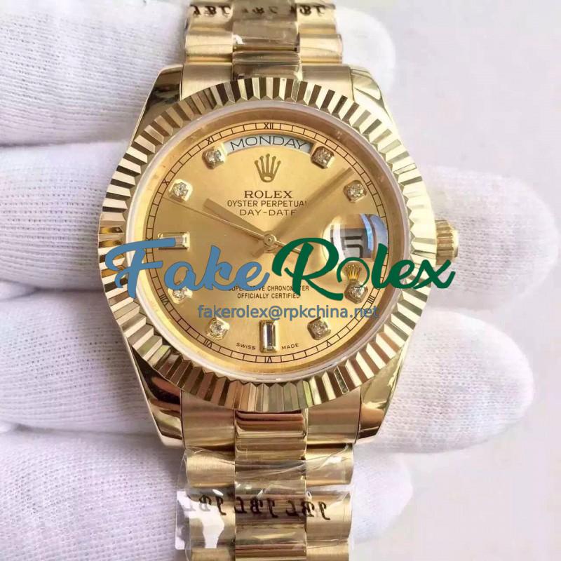 Replica Rolex Day-Date II 218238 41MM KW Yellow Gold Champagne Dial Swiss 3255