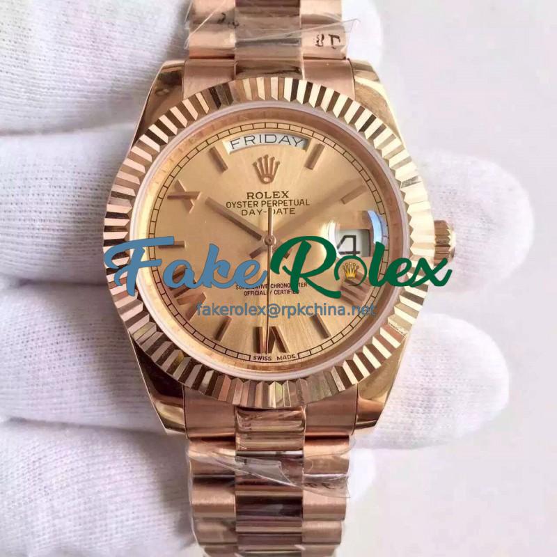 Replica Rolex Day-Date 40 228235 40MM KW Rose Gold Gold Dial Swiss 3255