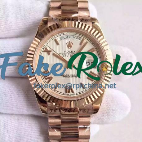 Replica Rolex Day-Date 40 228235 40MM KW Rose Gold Silver Quadrant Dial Swiss 3255