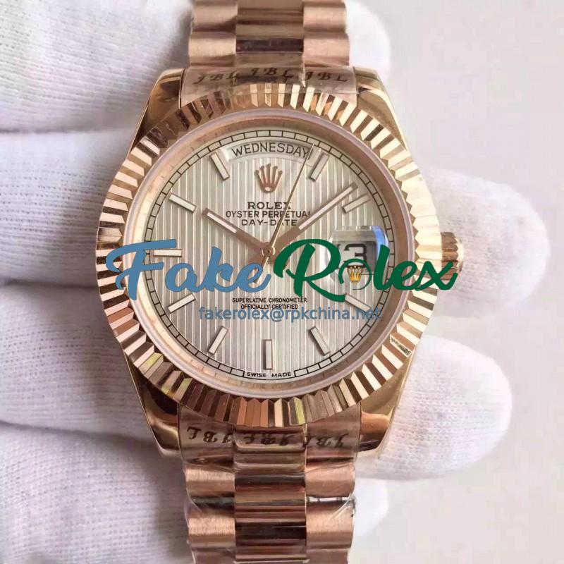 Replica Rolex Day-Date 40 228235 40MM KW Rose Gold Silver Stripe Dial Swiss 3255