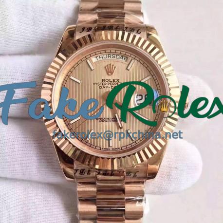 Replica Rolex Day-Date 40 228235 40MM KW Rose Gold Gold Stripe Dial Swiss 3255