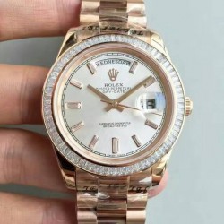 Replica Rolex Day-Date 40 228235 40MM KW Rose Gold & Diamonds Sundust Dial Swiss 3255