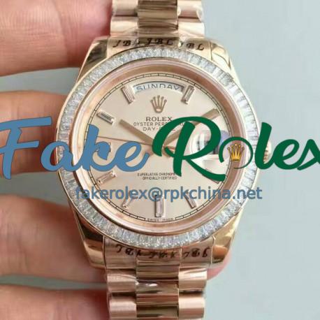 Replica Rolex Day-Date 40 228235 40MM KW Rose Gold & Diamonds Cream Dial Swiss 3255