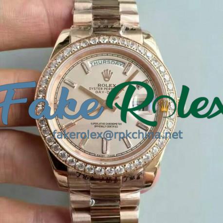 Replica Rolex Day-Date 40 228235 40MM KW Rose Gold & Diamonds Cream Dial Swiss 3255