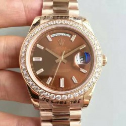 Replica Rolex Day-Date 40 228235 40MM KW Rose Gold & Diamonds Chocolate Dial Swiss 3255